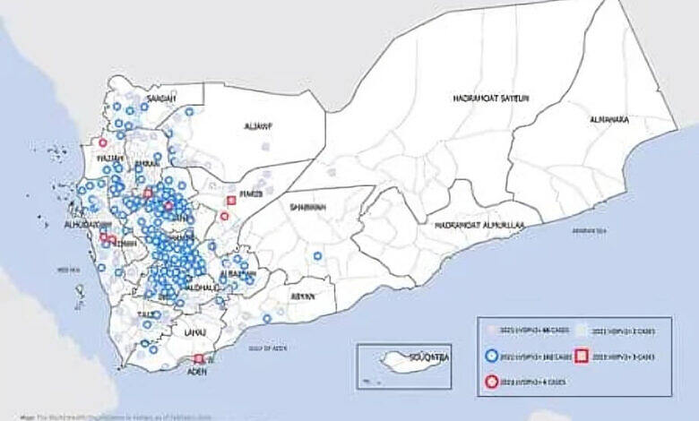 خارطة تفشي شلل الاطفال في اليمن